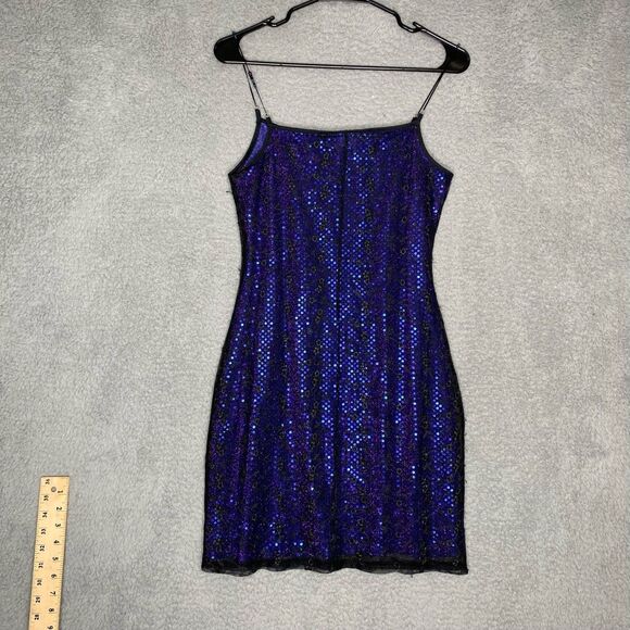 Vintage Charlotte Russe purple black gothic y2k sequin mini dress floral lace M - Picture 2 of 10